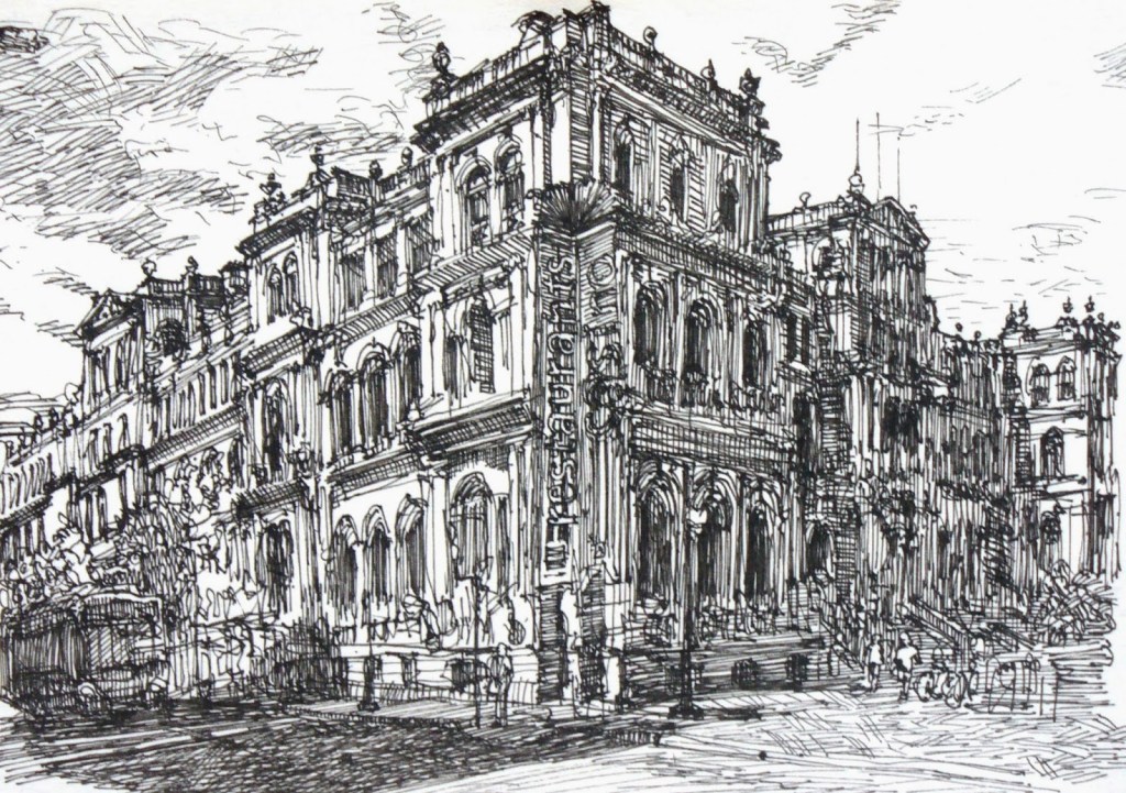 Treasury Casino Brisbane building sketch by Shinji Ogata