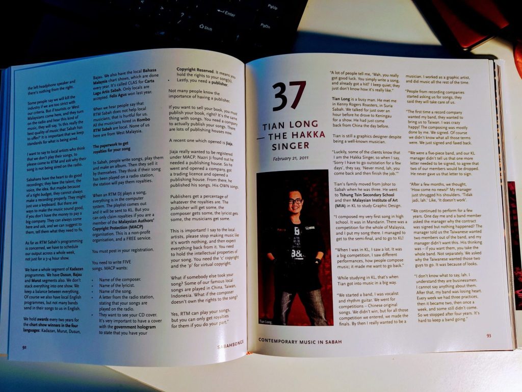 Chapter 37 "Tian Long - The Hakka Singer" in SabahSongs: Contemporary Music in Sabah